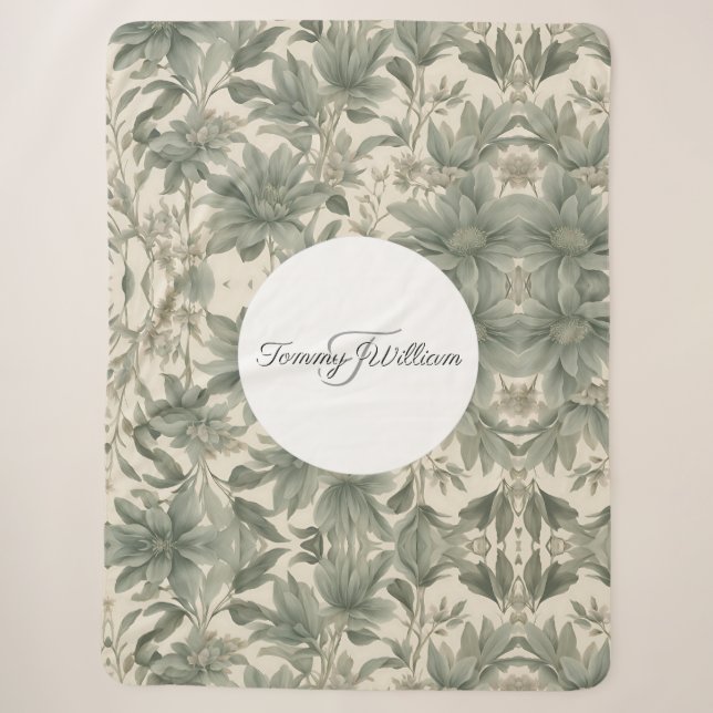 Couverture Sherpa Sage Green Floral Élégant (Devant)