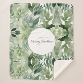 Couverture Sherpa Sage Green Floral Élégant