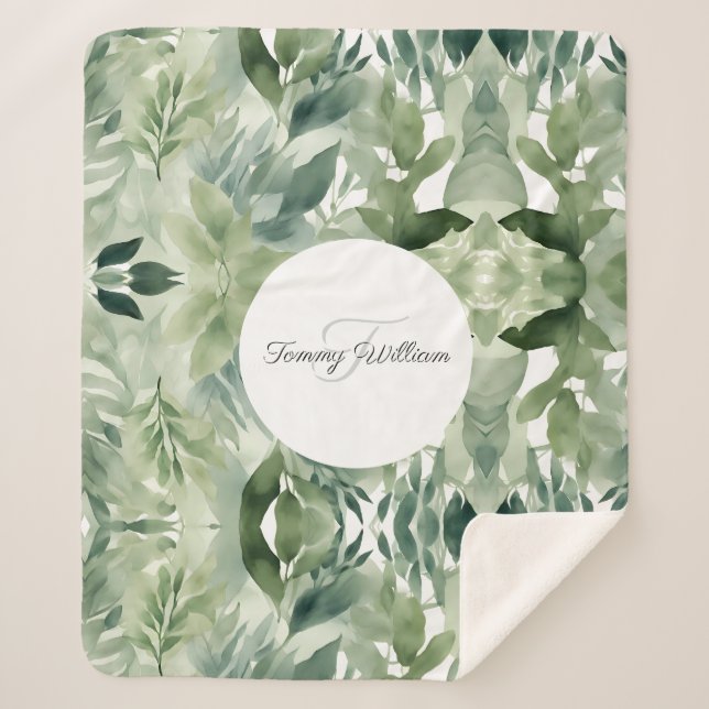 Couverture Sherpa Sage Green Floral Élégant (Devant)