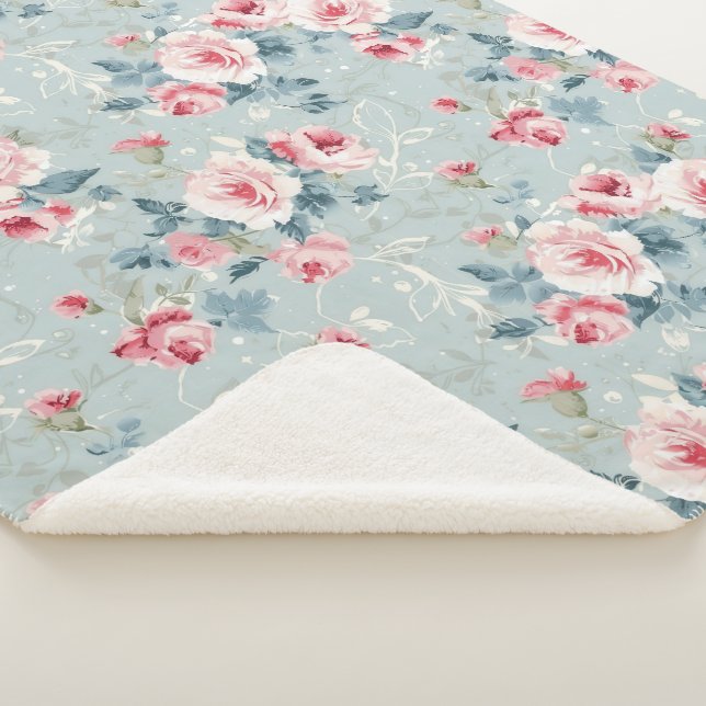 Couverture Sherpa Sage Green Winter Floral Pattern (3/4)
