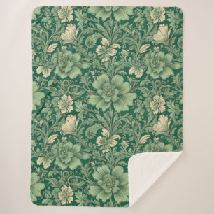 Couverture Sherpa Sage Vert Vintage motif floral