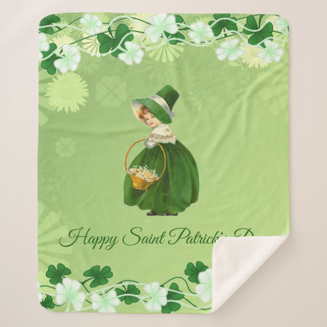 Couverture Sherpa Saint Patricks Day Shamrock mignonne Lucky Girl Gr (Devant)