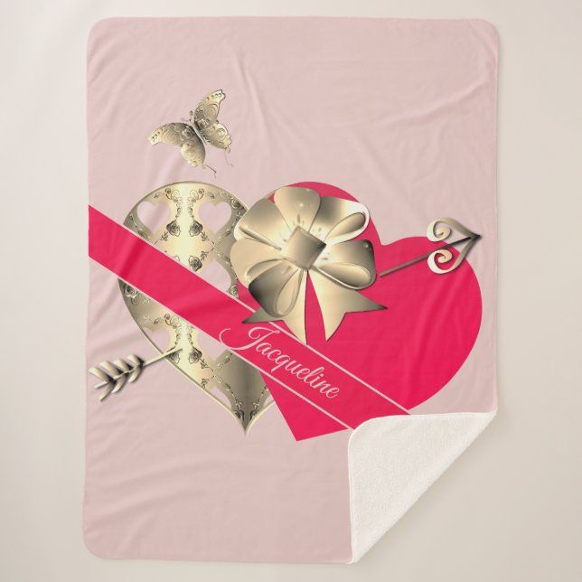Couverture Sherpa Saint Valentin Coeurs rose Sherpa Blanket (Devant)