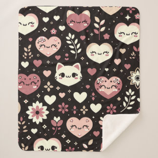 Couverture Sherpa Saint Valentin Kawaii Chats Coeurs Motif