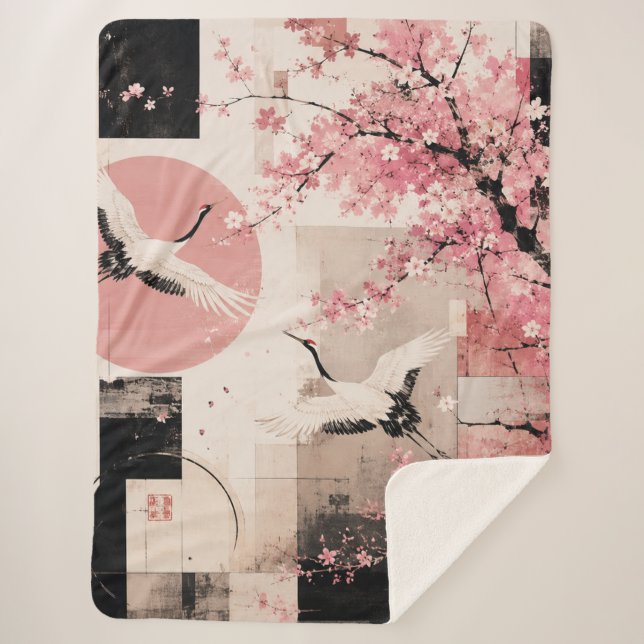 Couverture Sherpa Sakura et grues avant-garde en harmonie (Devant)