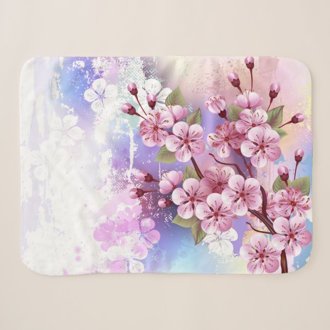 Couverture Sherpa Sakura rose sur la peinture Arrière - plan (Devant (Horizontal))