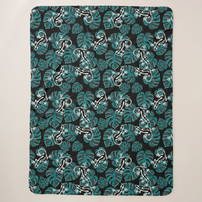 Couverture Sherpa Salamander et Motif de la feuille verte (Devant)