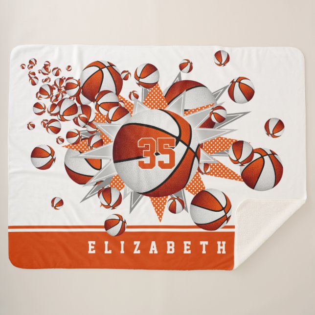 Couverture Sherpa salle de basket déco filles sport étoile orange (Devant (Horizontal))