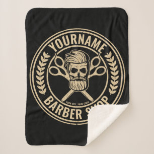 Couverture Sherpa Salon de coiffure personnalisé Skull Rockabilly