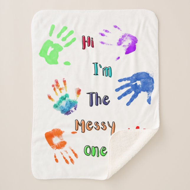 Couverture Sherpa Salut, je suis The Messy One - Paint Handprints (Devant)