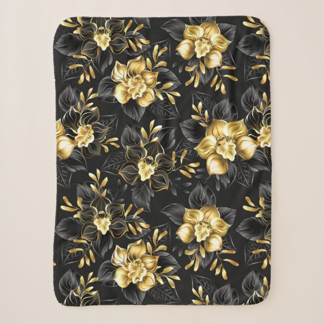 Couverture Sherpa Sans couture avec orchidées de bijoux (Devant)