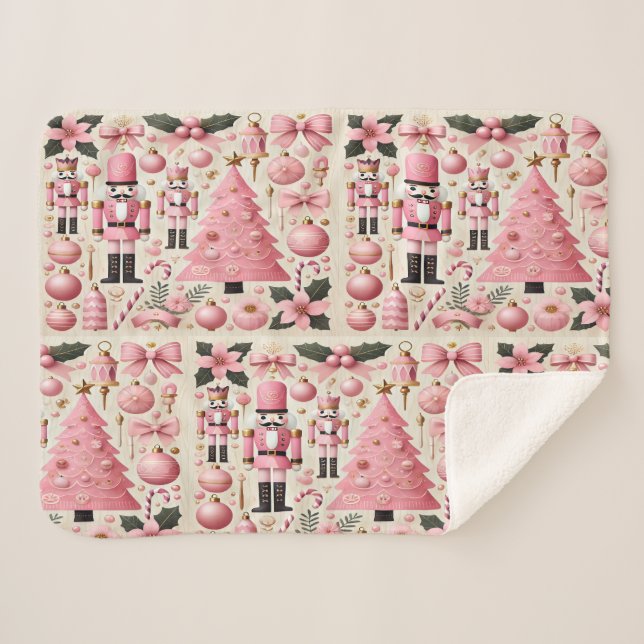 Couverture Sherpa Sapin de Noël Casse-Noisette Rose  (Devant (Horizontal))