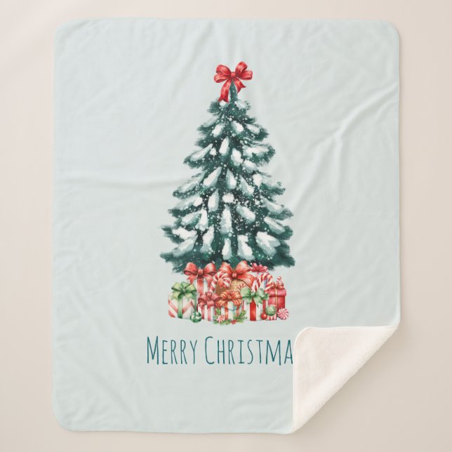 Couverture Sherpa Sapin de Noël élégant enneigé (Devant)