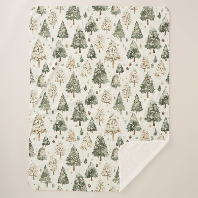 Couverture Sherpa Sapins de Noël Green Cream (Devant)