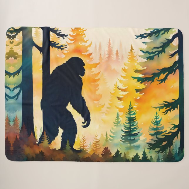 Couverture Sherpa Sasquatch Autumn Landcape Sunset Fleece Blanche (Devant (Horizontal))