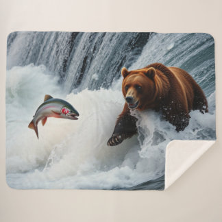 Couverture Sherpa Saumon de prise d'ours grizzli