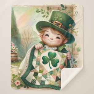 Couverture Sherpa Scène de courtepointe patchwork Cottage Leprechaun