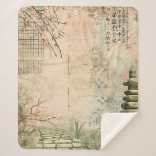 Couverture Sherpa Scène de jardin de fleurs de cerisier (2)