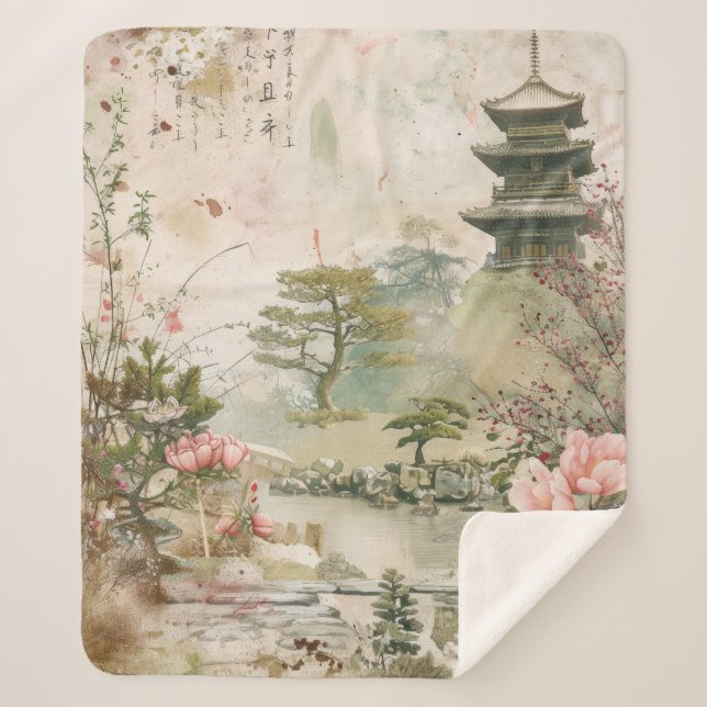 Couverture Sherpa Scène de jardin de fleurs de cerisier (3) (Devant)