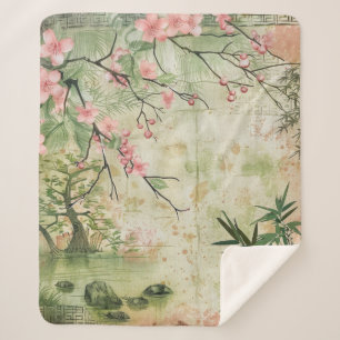 Couverture Sherpa Scène de jardin de fleurs de cerisier (5)