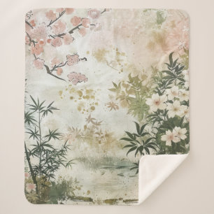 Couverture Sherpa Scène de jardin de fleurs de cerisier (6)