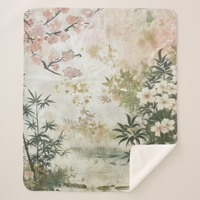 Couverture Sherpa Scène de jardin de fleurs de cerisier (6) (Devant)