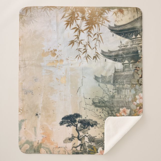 Couverture Sherpa Scène de jardin de fleurs de cerisier (7) (Devant)