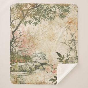 Couverture Sherpa Scène de jardin de fleurs de cerisier (8)