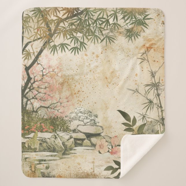 Couverture Sherpa Scène de jardin de fleurs de cerisier (8) (Devant)