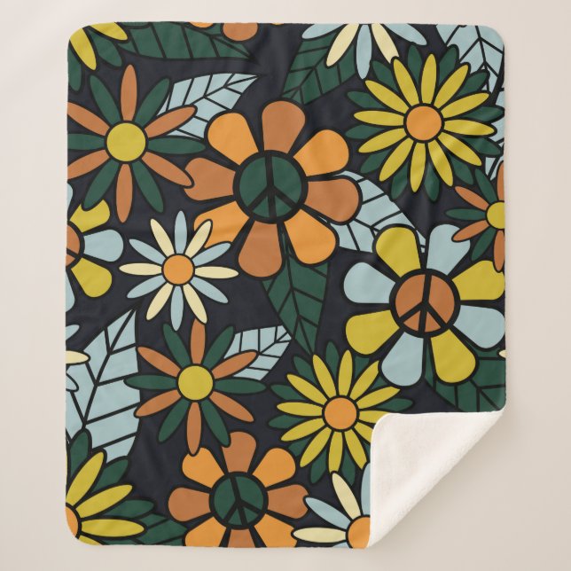 Couverture Sherpa Seamless 70's retro hippie flowers pattern - Vinta (Devant)