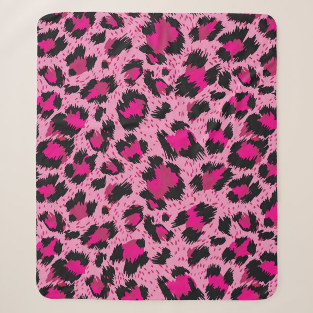 Couverture Sherpa Seamless luxury pink leopard pattern. (Devant)