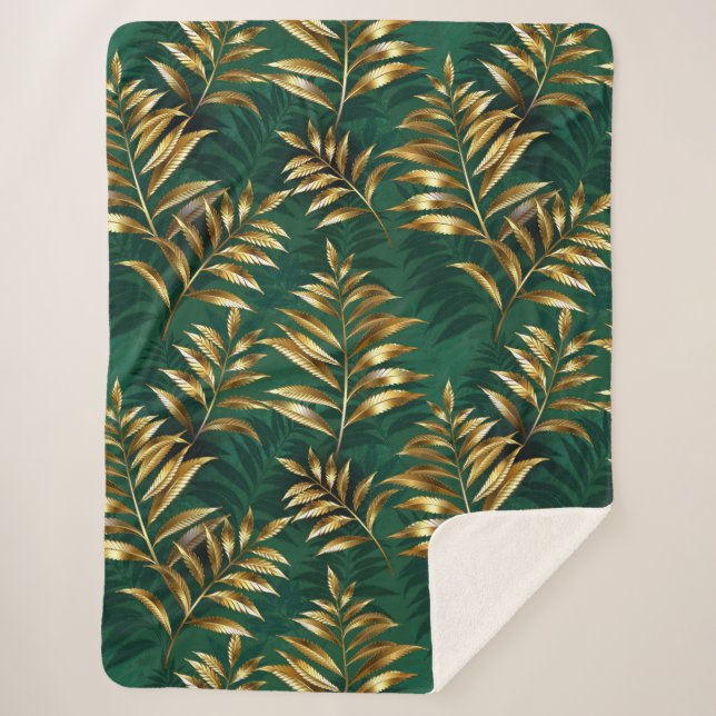 Couverture Sherpa Seamless pattern with golden ferns (Devant)
