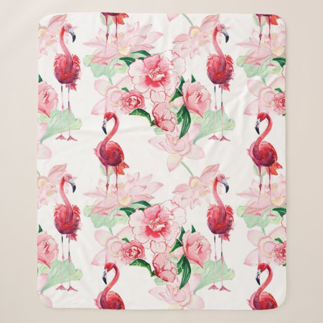 Couverture Sherpa Seamless pattern with pink flamingo (Devant)