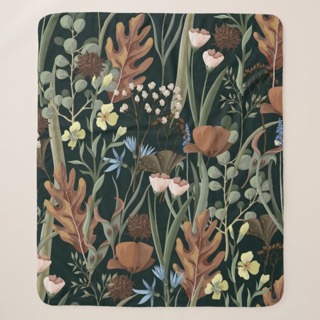 Couverture Sherpa Seamless pattern with wild and dried flowers. Autu (Devant)