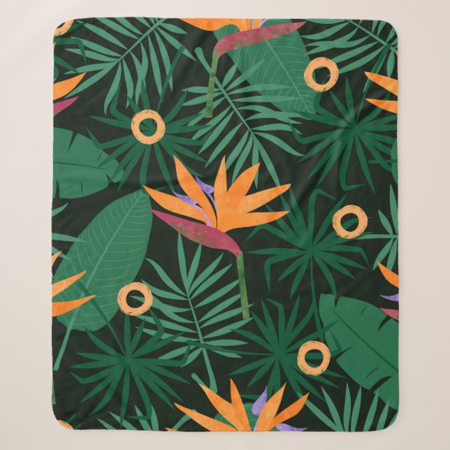 Couverture Sherpa Seamless tropic pattern with strelitzia flowers an (Devant)