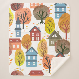 Couverture Sherpa Seamless vintage autumn city pattern with watercol