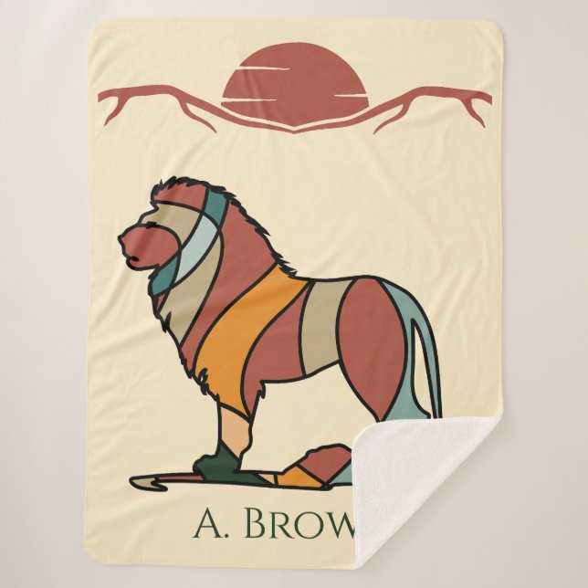 Couverture Sherpa Serene Savanna Kind Lion Abstract Modern Earthy (Devant)