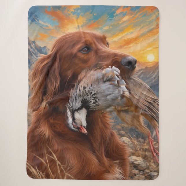 Couverture Sherpa Setter Irlandais avec Perdrix Chukar ,Art  (Devant)
