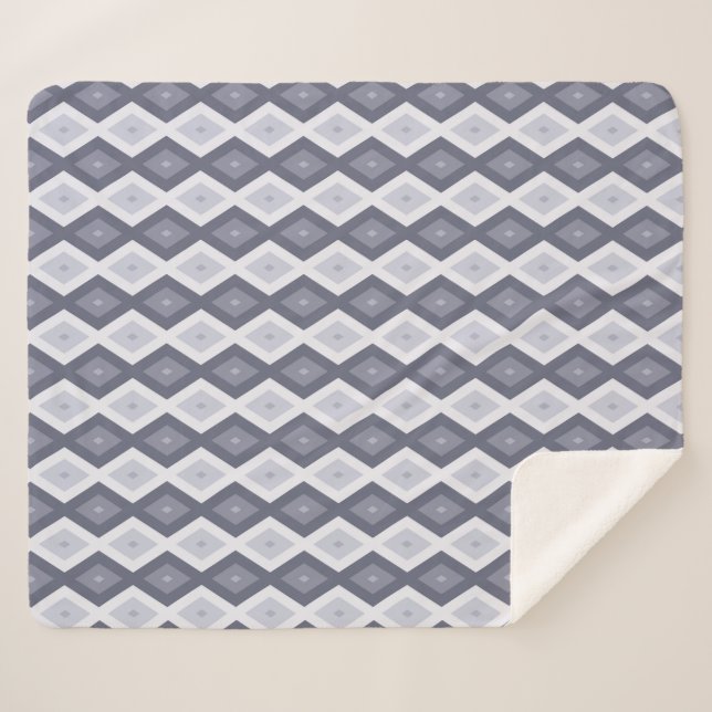 Couverture Sherpa Shades of blue grey diamond pattern (Devant (Horizontal))