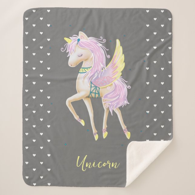 Couverture Sherpa Sherpa Blanket possède une mignonne licorne. (Devant)