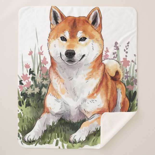 Couverture Sherpa Shiba Inu Chien Sherpa Blanket Design d'aquarelle (Devant)