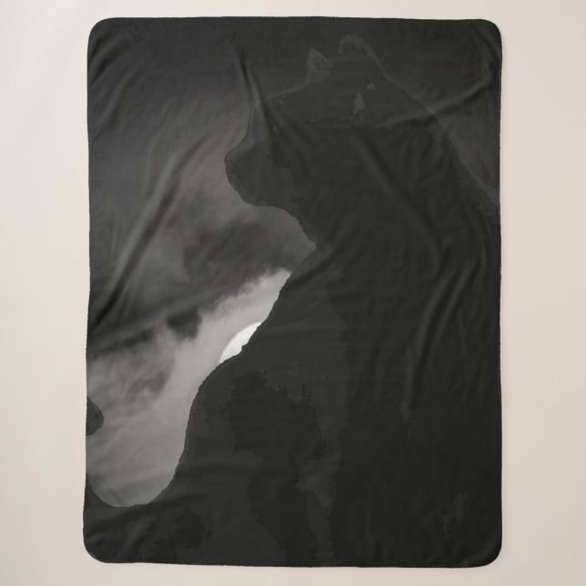 Couverture Sherpa Silhouette de lune de chats noirs (Devant)
