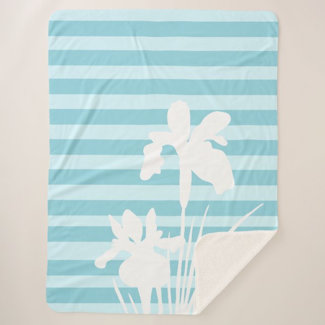 Couverture Sherpa Silhouette des rayures et des fleurs d'Iris (Devant)