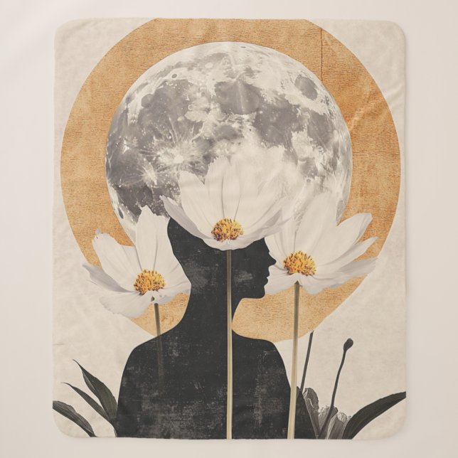 Couverture Sherpa Silhouette Lune - Boho Élégance Vintage (Devant)