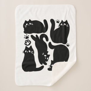 Couverture Sherpa Silhouettes de chat noir - Design Feline mignon