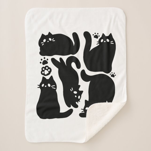 Couverture Sherpa Silhouettes de chat noir - Design Feline mignon (Devant)