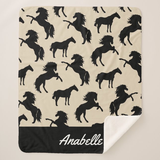 Couverture Sherpa Silhouettes rustiques de Cheval Noir | Personnalis (Devant)