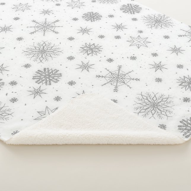 Couverture Sherpa Silver Snowflakes White Design (3/4)