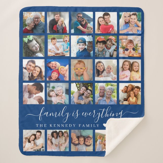 Couverture Sherpa Simple 25 Photo Collage Quote Family Name Blue (Devant)