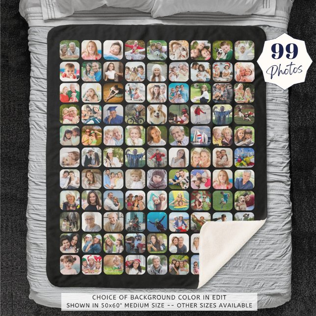 Couverture Sherpa Simple 99 Photo Collage Arrondi Carré Noir (Créateur téléchargé)